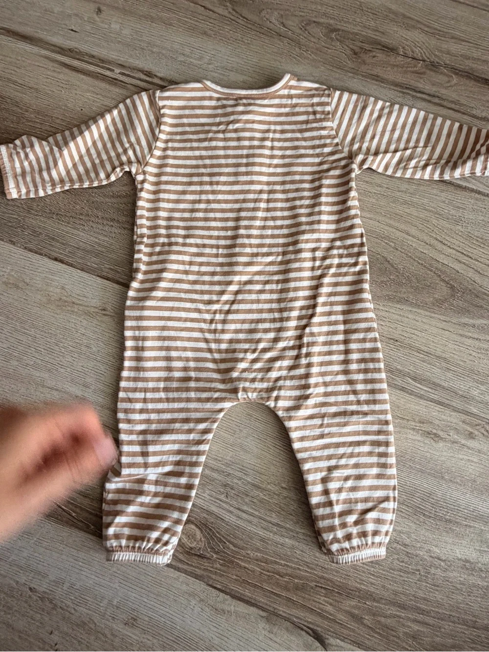 Quincy Mae Beige and White Striped Baby One-Piece Bodysuit